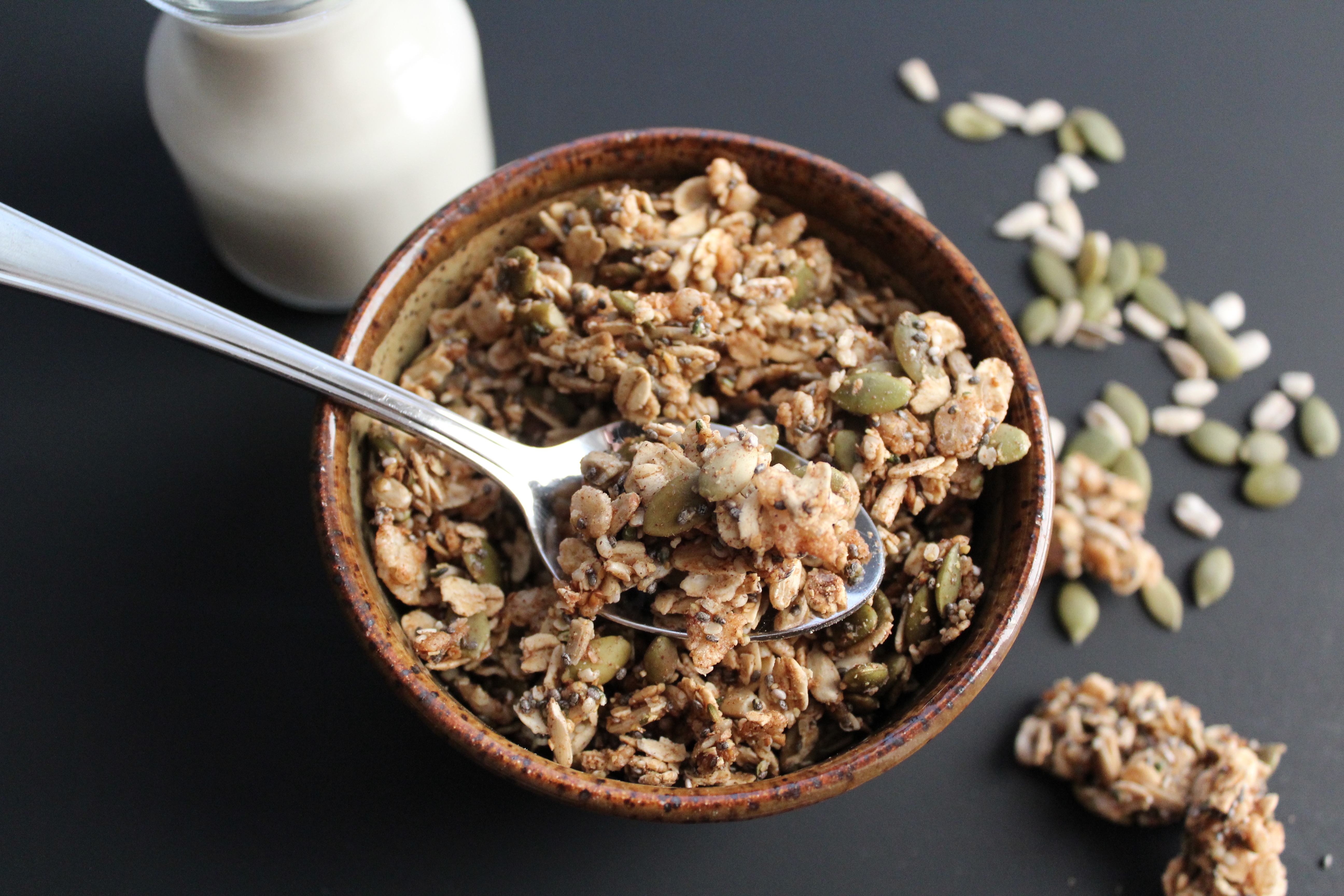 So many health benefits in this Chunky Super Seed Granola! Nut free! YUM!