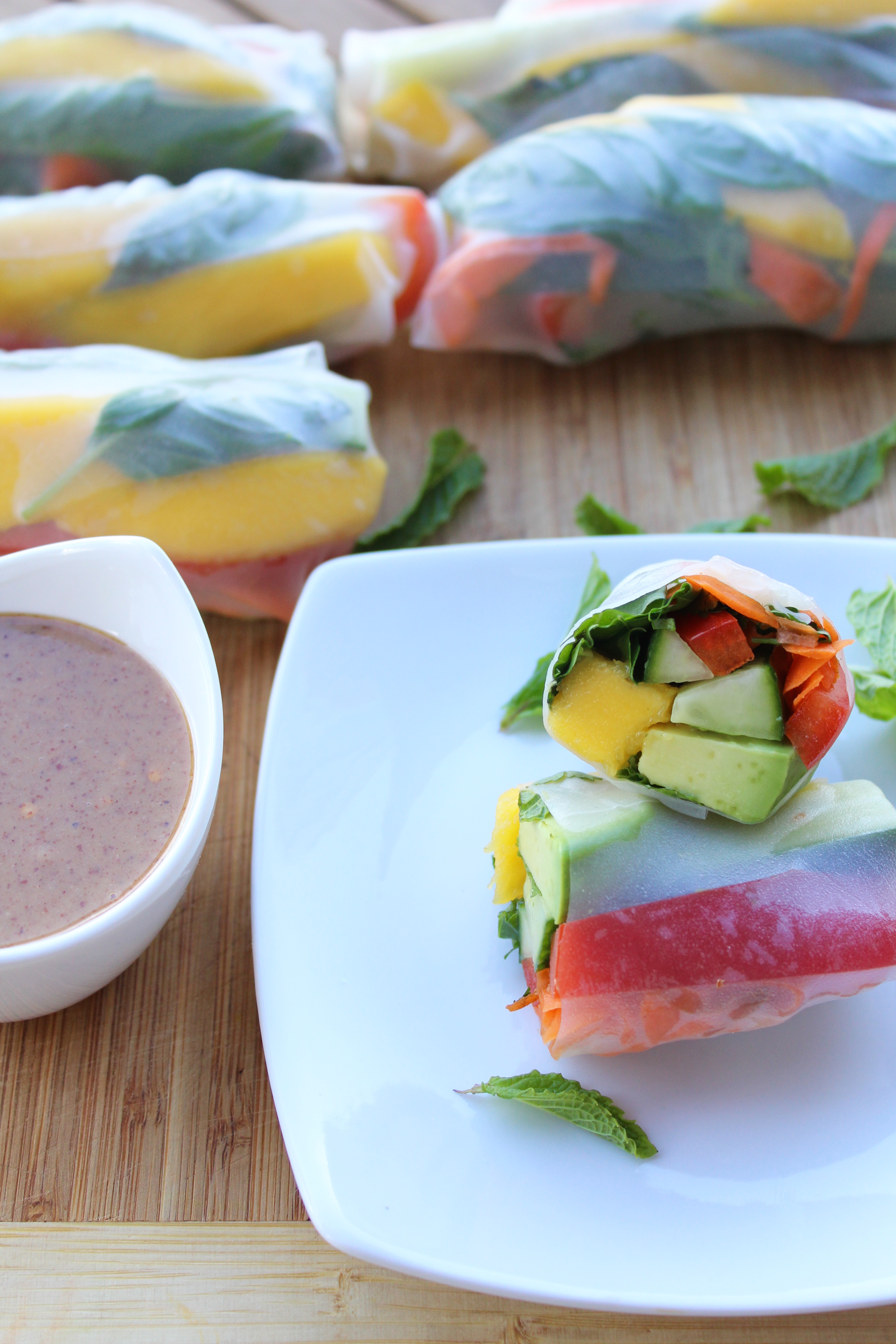Spring Rolls with Spicy Almond Sauce. Vegan and delicious!