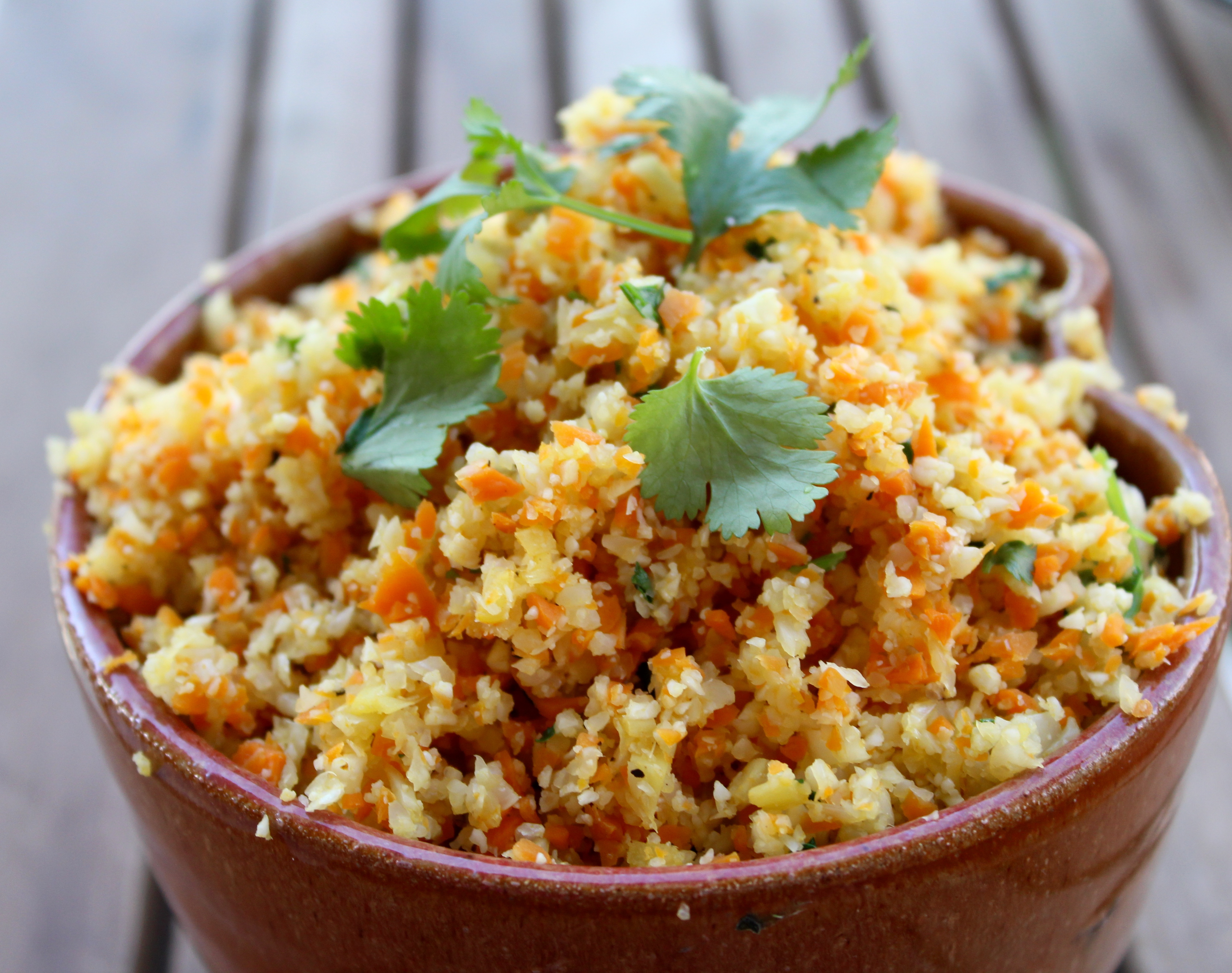 Ginger Carrot and Cilantro Cauliflower Rice. So easy and healthy!