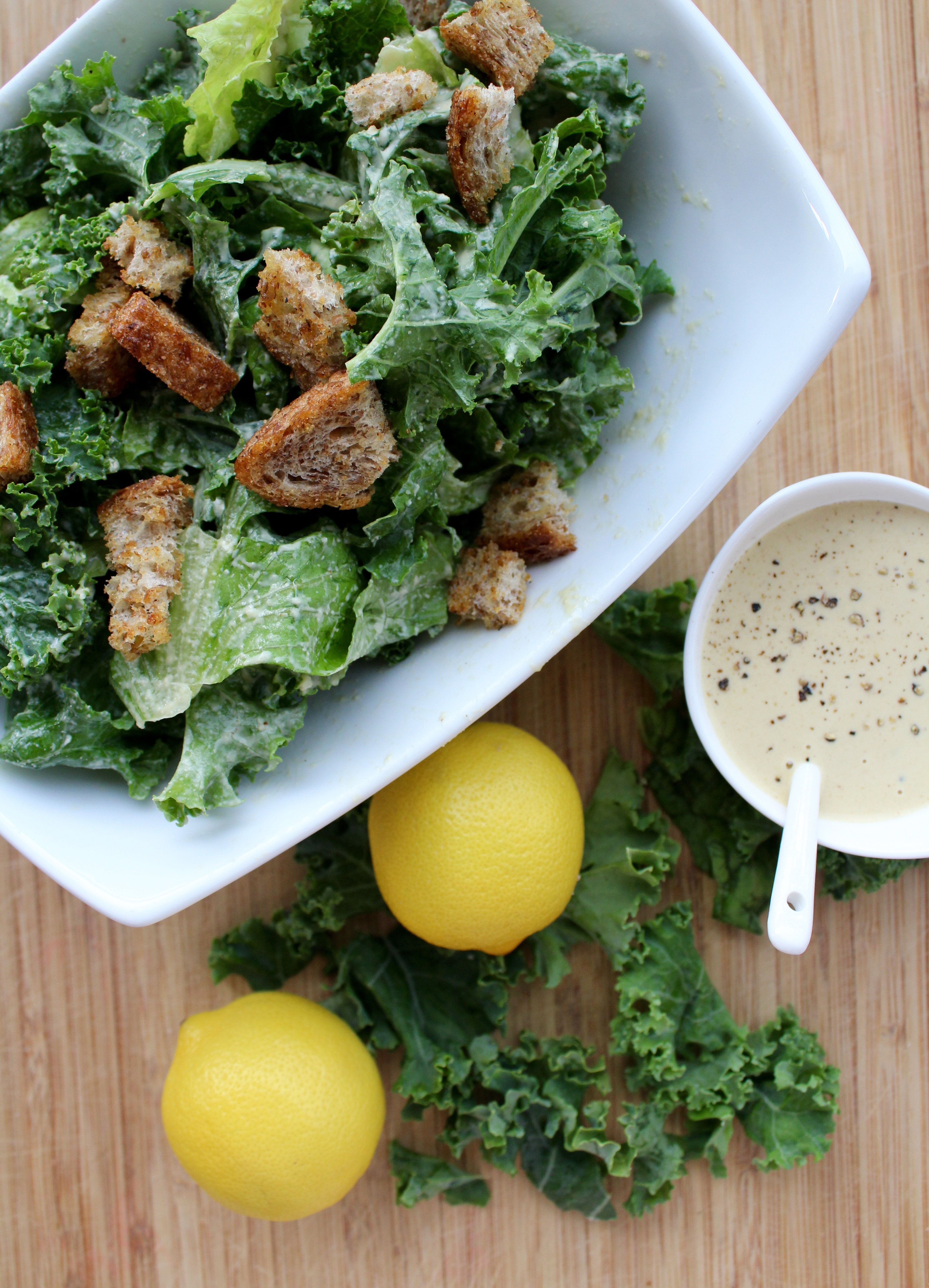 vegan caesar salad with homemade croutons