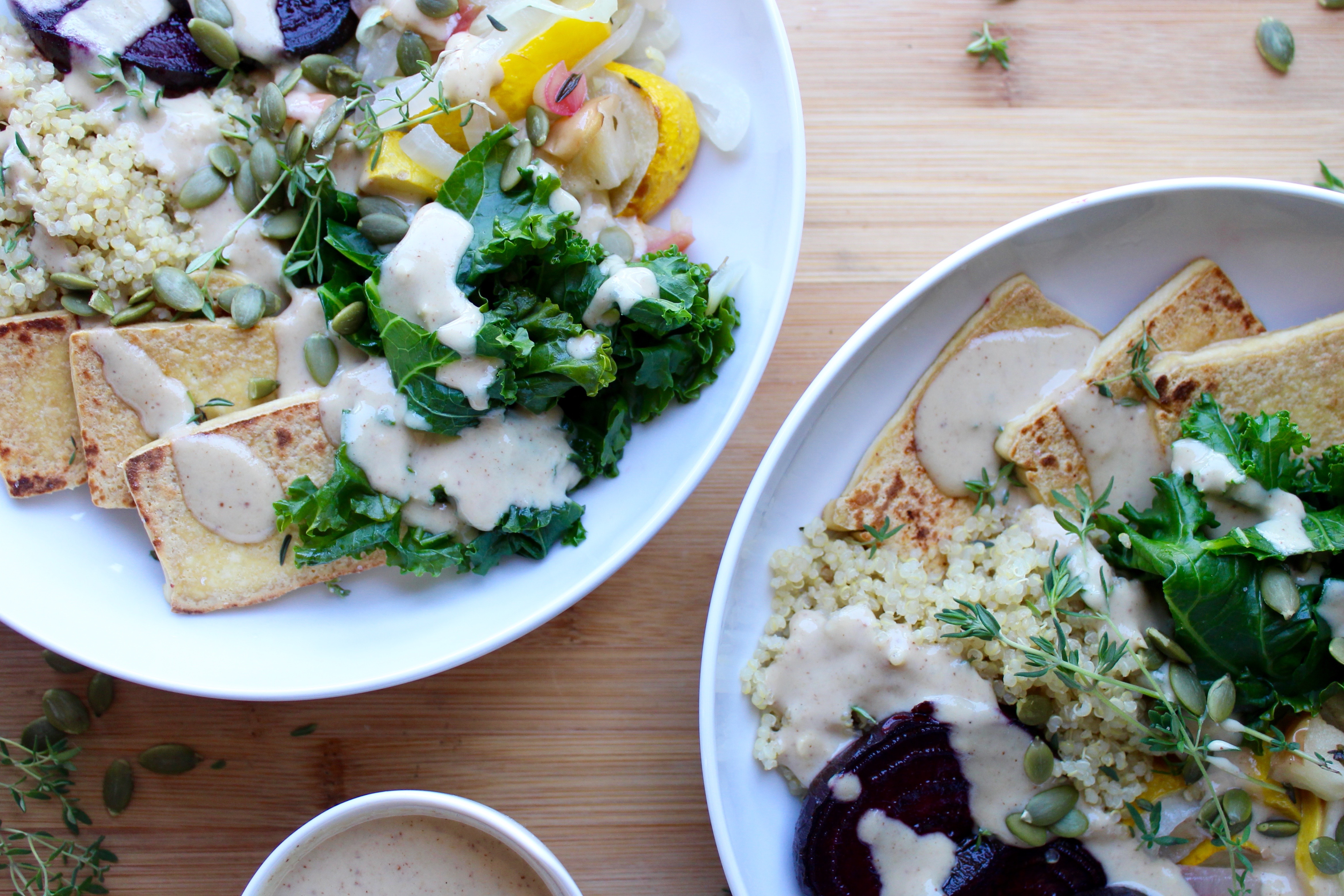 Fall Buddha Bowl with Maple Dijon Tahini Sauce