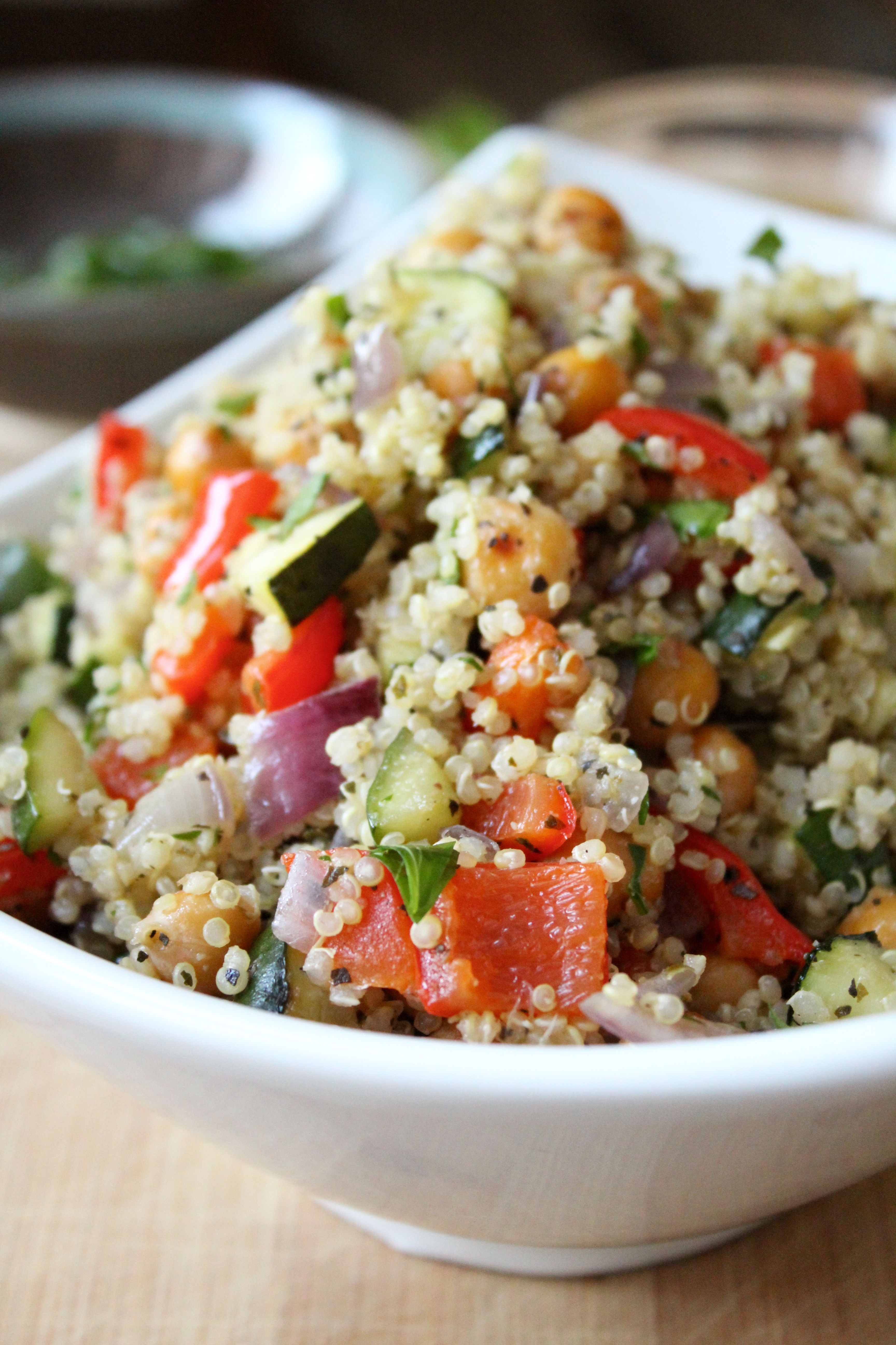 This Roasted Vegetable Quinoa Salad is delicious warm or cold!