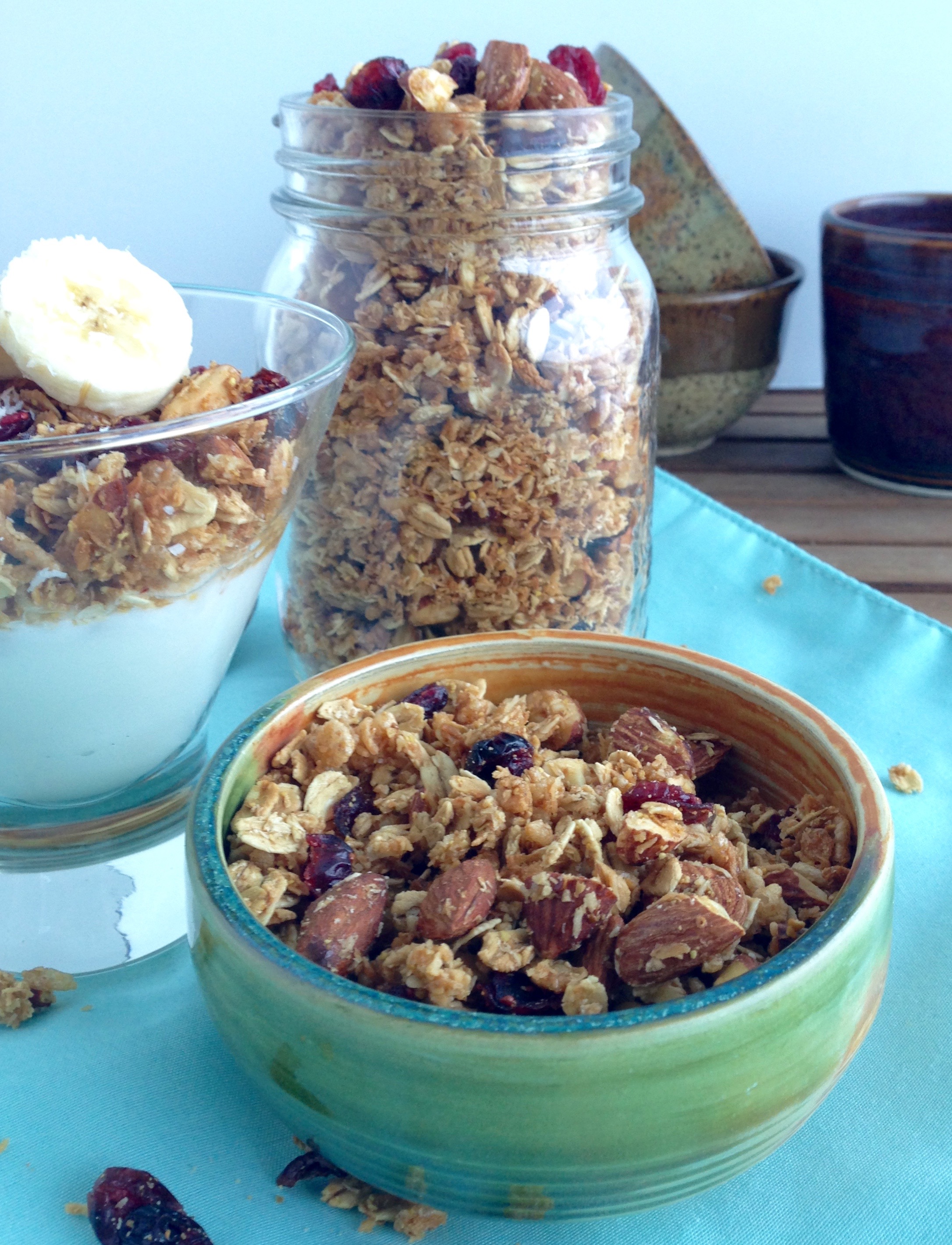 30 minute naturally sweetened coconut cranberry almond granola